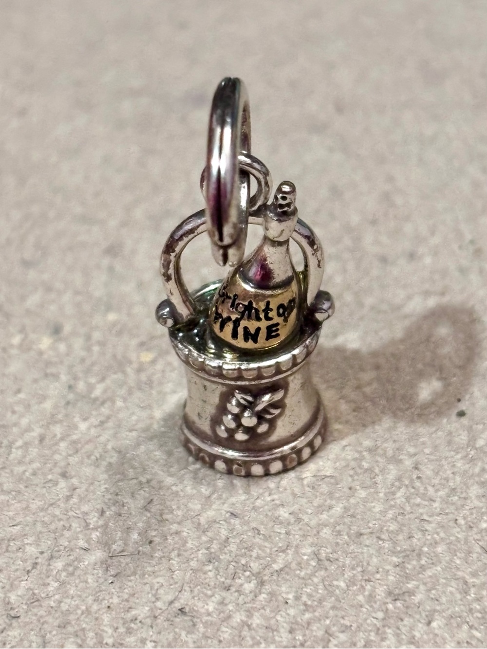 Brighton Wine O’Clock charm Silver & gold bottleGrape design on bucket Red heart